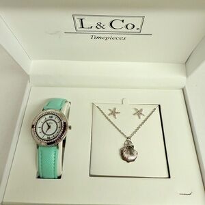 Silver and Mint Watch with Shell Necklace Set